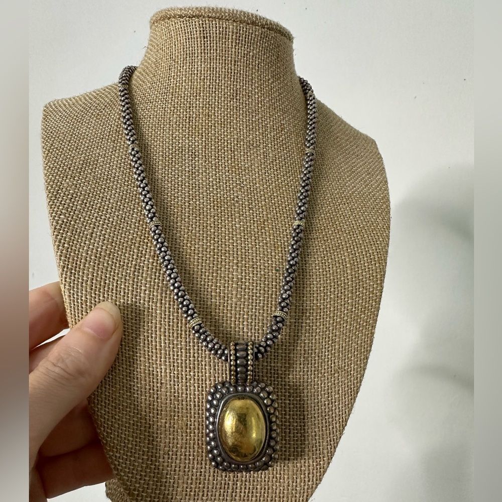Vintage Lagos Cavier Mix Metal 925 & 18k Bead Chain And Large Pendant